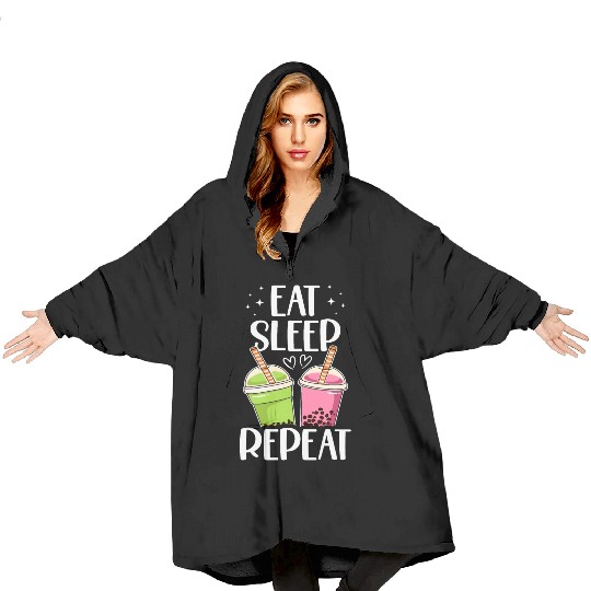 Eat Sleep Boba Tea Repeat Bubble Tea Lover Drinker Blanket Hoodies