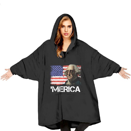 Merica George Washington Independence Day USA Blanket Hoodies