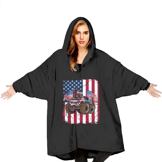 US Patriot American Monster Trucks USA Fan Blanket Hoodies