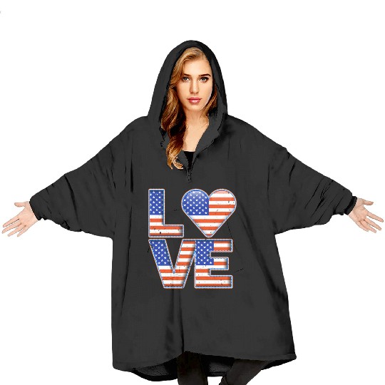 LOVE America Patriotism USA Independence Day Blanket Hoodies