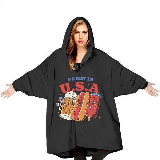 Party In The Usa Hot Dog Love Funny Fourth Of July Blanket Hoodies