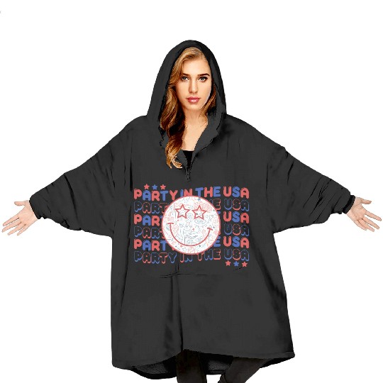 Party In The Usa Hot Dog Love Funny Fourth Of July Blanket Hoodies