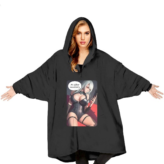 Cyberpunk Waifu Influencer Design 3 Blanket Hoodies