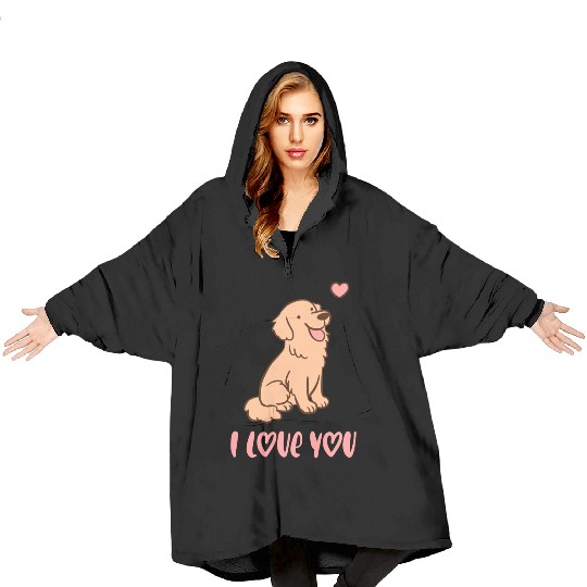 I Love You Cute Golden Retriever Illustration A Blanket Hoodies