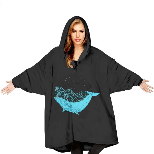 Humpback Whale Midnight Space Whale Blanket Hoodies