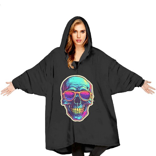 Synthwave Skull Design - Embrace Retro-Futurism Blanket Hoodies