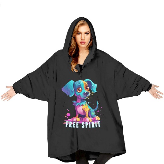 Free Spirit Blanket Hoodies: Puppy Synthwave Graffiti Kids