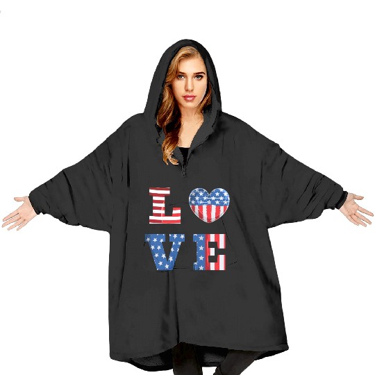 LOVE America Independence Day USA Patriots Blanket Hoodies