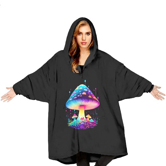 Enchanting Fungi: A Neon Wonderland Blanket Hoodies