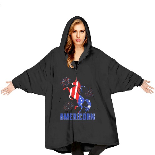 Americorn USA Unicorn Independence Day Party Blanket Hoodies