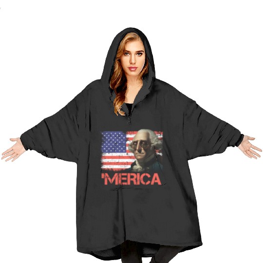 Merica George Washington Independence Day USA Blanket Hoodies