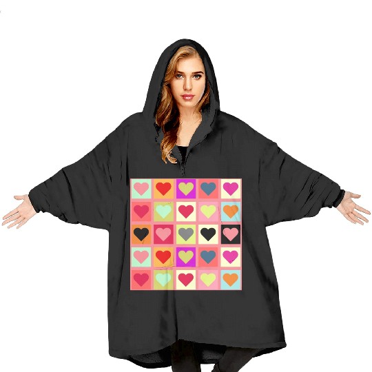 Colorful Retro Vintage Checkered Heart Y2K Pattern Blanket Hoodies