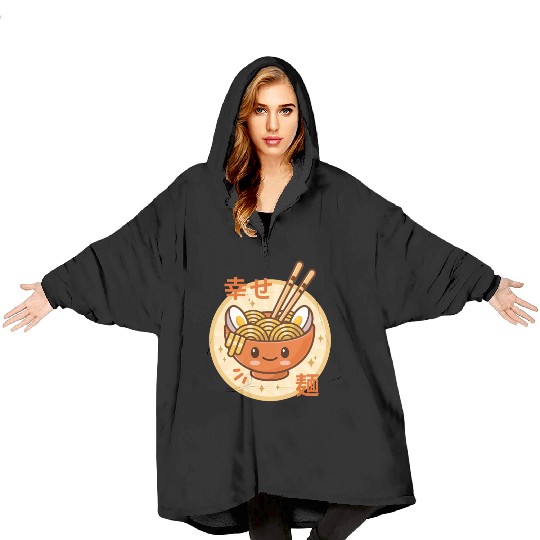 Kawaii Ramen Noodle Bowl Orange Blanket Hoodies