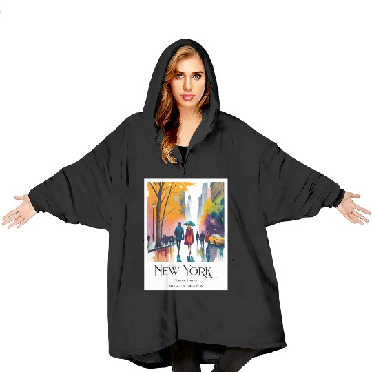 Couple walking in the streets of New York City Blanket Hoodies