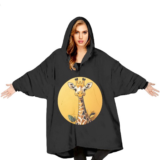 Smiling Giraffe in the Savanna Blanket Hoodies