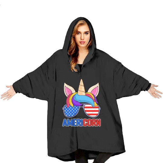 Americorn Independence Day Party Unicorn USA Blanket Hoodies