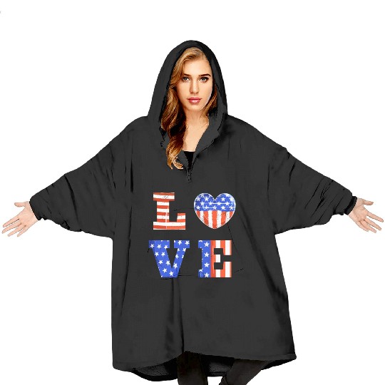 LOVE America Independence Day USA Patriots Blanket Hoodies