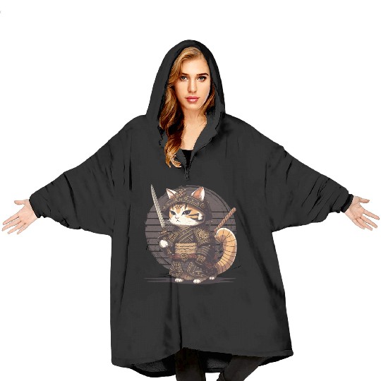 Samurai Cat Warrior Japanese Ninja Cat Kawaii Blanket Hoodies