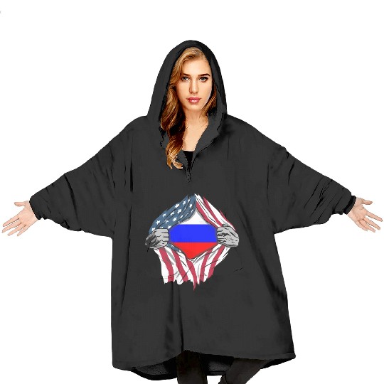 Russian American Blood Inside Me Country Flags Blanket Hoodies