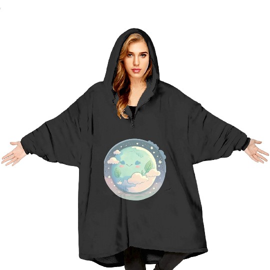 Earth Happy Cute Space Science Planet Environment Blanket Hoodies