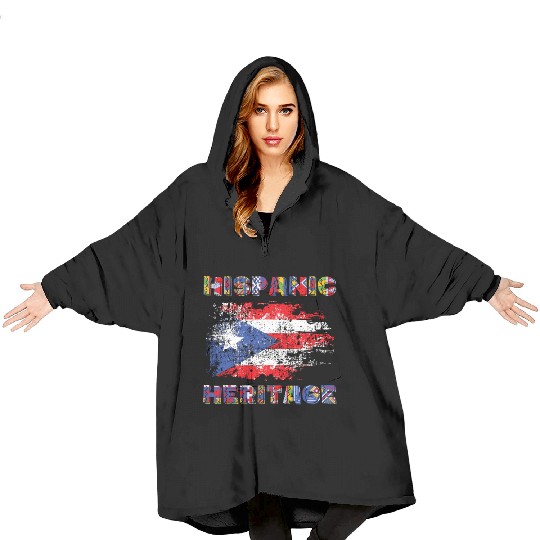 Puerto Rico Hispanic Heritage Month Blanket Hoodies