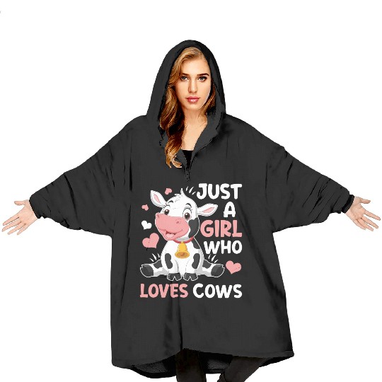 Cow Just A Girl Who Loves Cows Farmer Blanket Hoodies