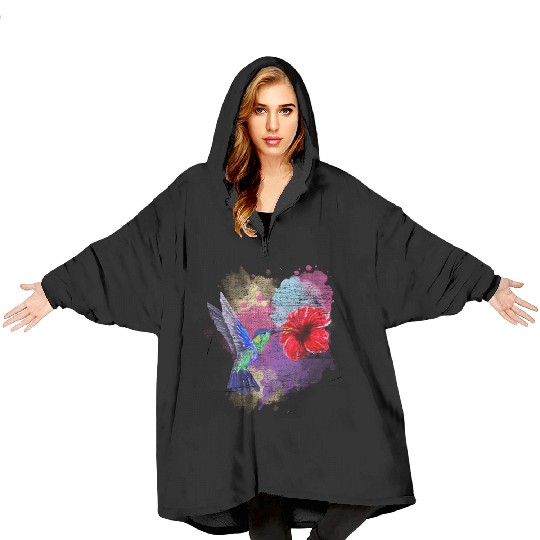 Pretty Bird Animal Hibiscus Flower Hummingbird Blanket Hoodies