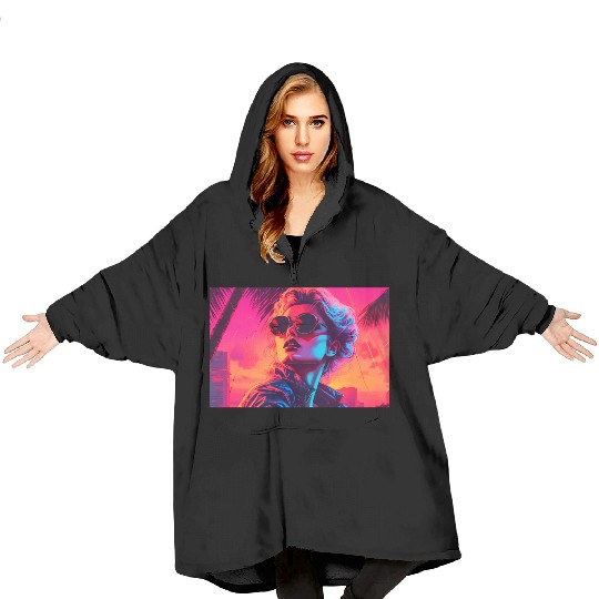 Synthwave Sunset Vibes with sunglasses Blanket Hoodies