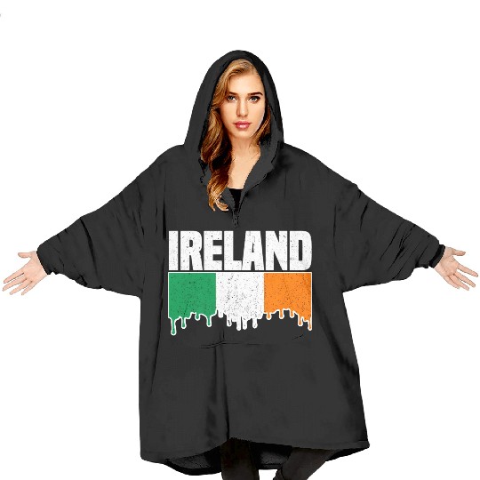 Ireland Flag St Patricks Day Irish Flag Distressed Blanket Hoodies