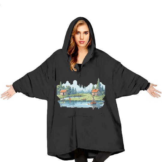 Fisherman Nature 8-bit style Blanket Hoodies
