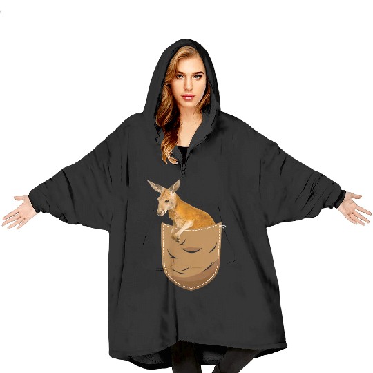 Kangaroo In Pocket Funny Animal Lover Blanket Hoodies