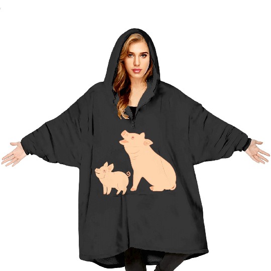 Mother pig with piglet Blanket Hoodies