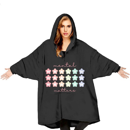 Mental Health Matters Retro Flowers Pastel Rainbow Blanket Hoodies