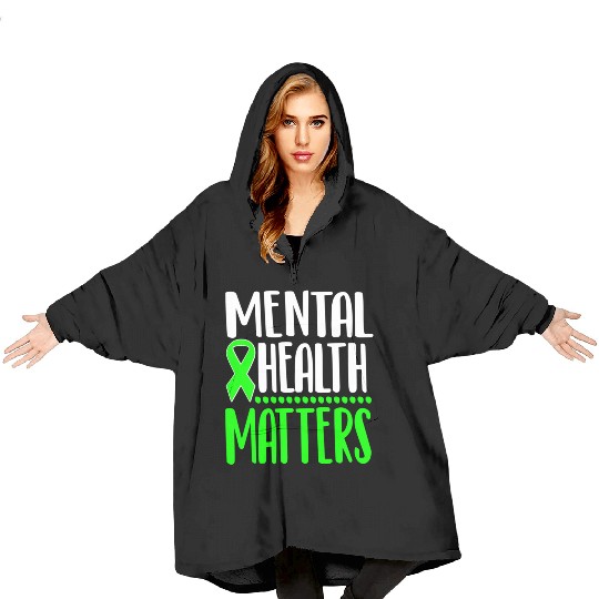 Mental Health Awareness Ribbon Green Anxiety Depre Blanket Hoodies