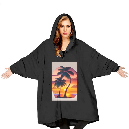 The sunset Palm tree logo design in Blanket Hoodies