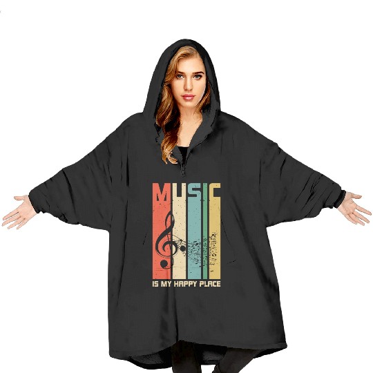 Music is My Happy Place Gift Musician Lover Artist Blanket Hoodies