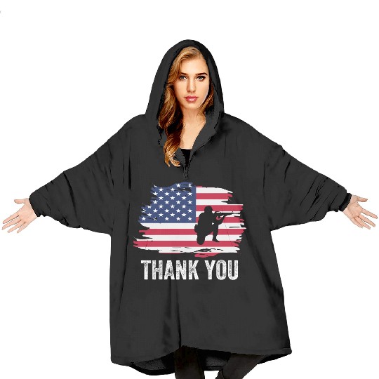 Thank You Us Flag Memorial Day Blanket Hoodies