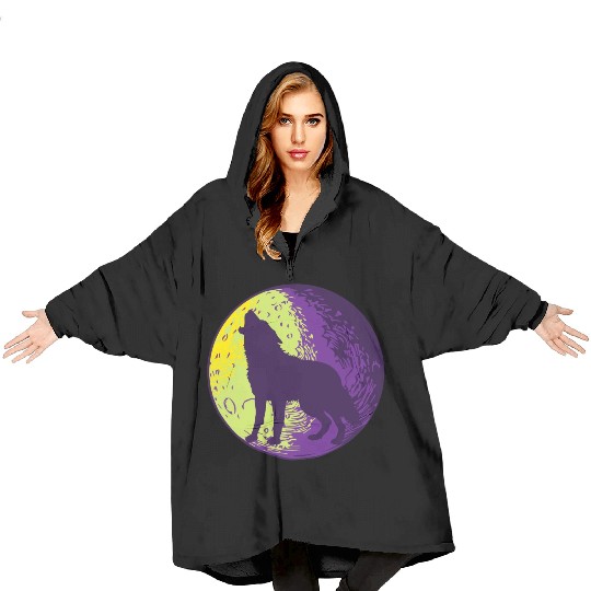 Howling wolf in the moon cool Blanket Hoodies