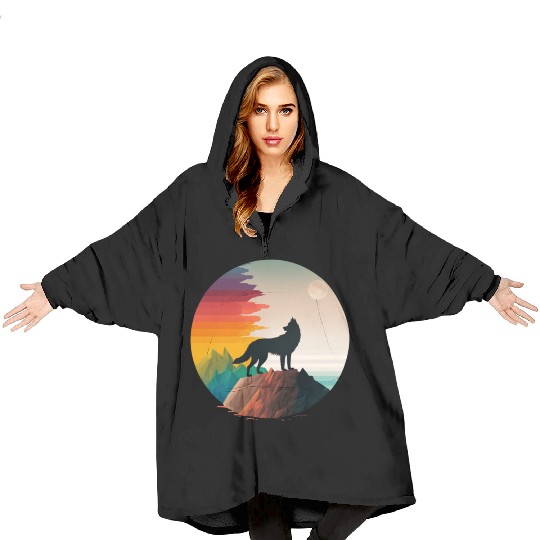 LGBTQIA+ Majestic wolf on the mountain top Blanket Hoodies