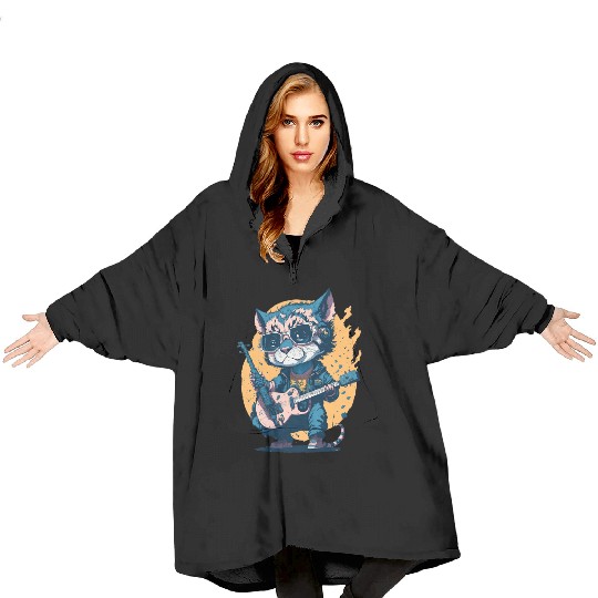 Cub Playing a Guitar Blanket Hoodies
