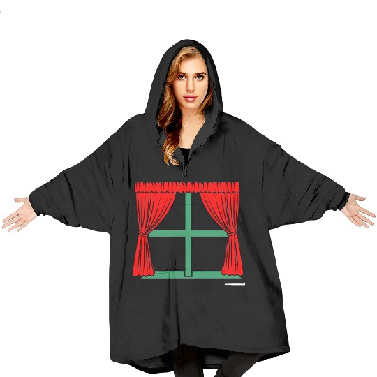 Blinds red curtains green window frame Blanket Hoodies