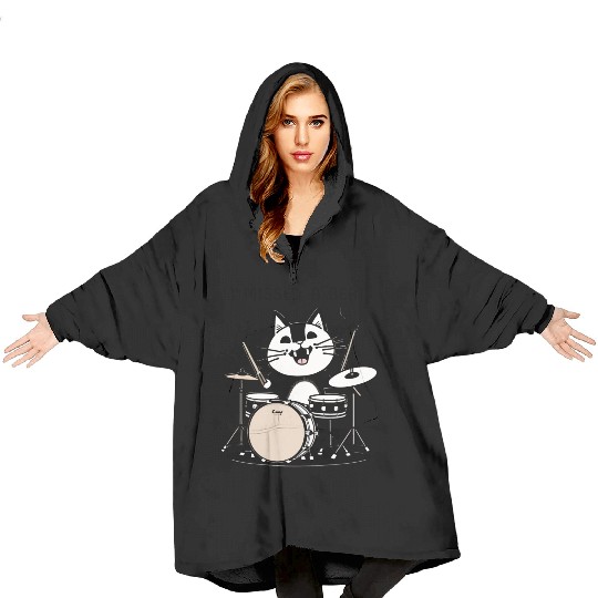 I Missed A Beat Funny Cat Drummer Blanket Hoodies