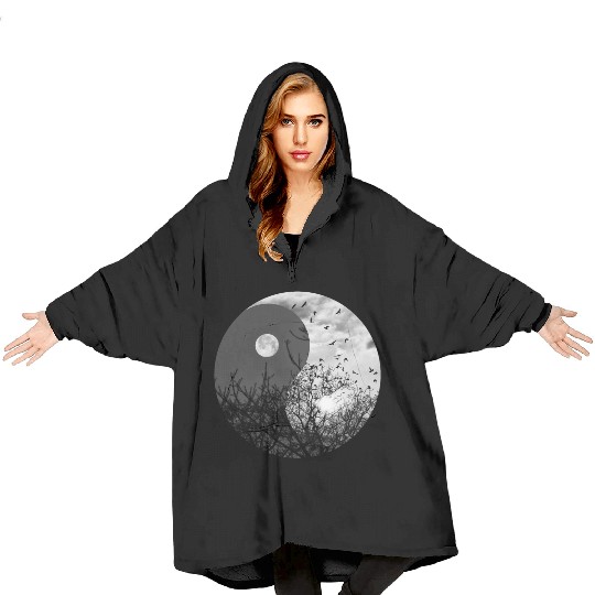 Yin and Yang of Moon and Sun in Black and White Blanket Hoodies