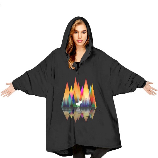 MOUNTAIN RAINBOW MOOSE Blanket Hoodies