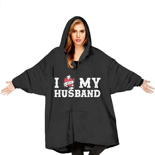 Vintage I Love My Husband - I Heart My Husband Blanket Hoodies