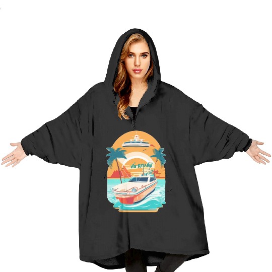 Retro Miami Motorboat: Colorful & Photorealistic Blanket Hoodies