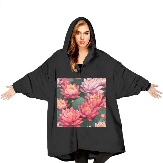Serenity Blooms: Timeless Lotus Pattern Blanket Hoodies