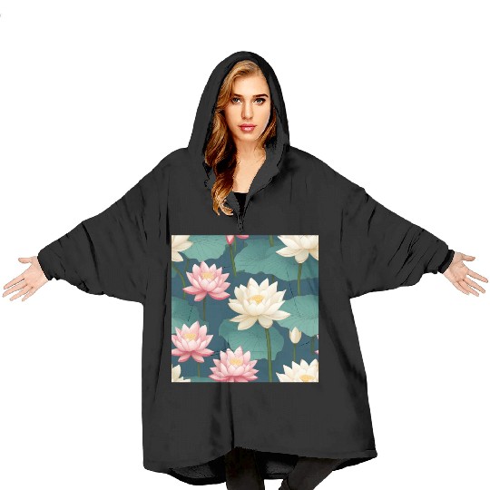 Serenity Blooms: Timeless Lotus Pattern Blanket Hoodies