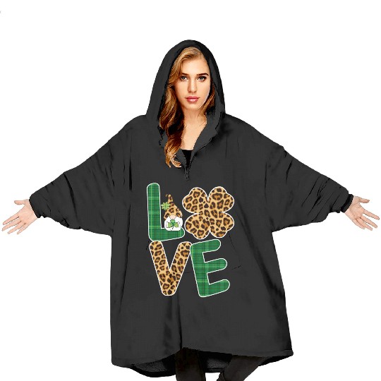 Love Irish Gnome Shamrock Leopard Plaid St Blanket Hoodies