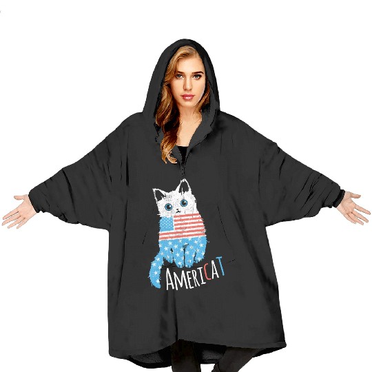 Americat Proud American Cat Lover Design For Blanket Hoodies